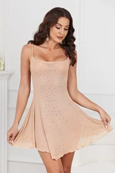 Sexy Glitter Rhinestones Short Dress Women Shiny Transparent Pleated Mini Dresses Evening Party Prom Cocktail 2025 Summer New