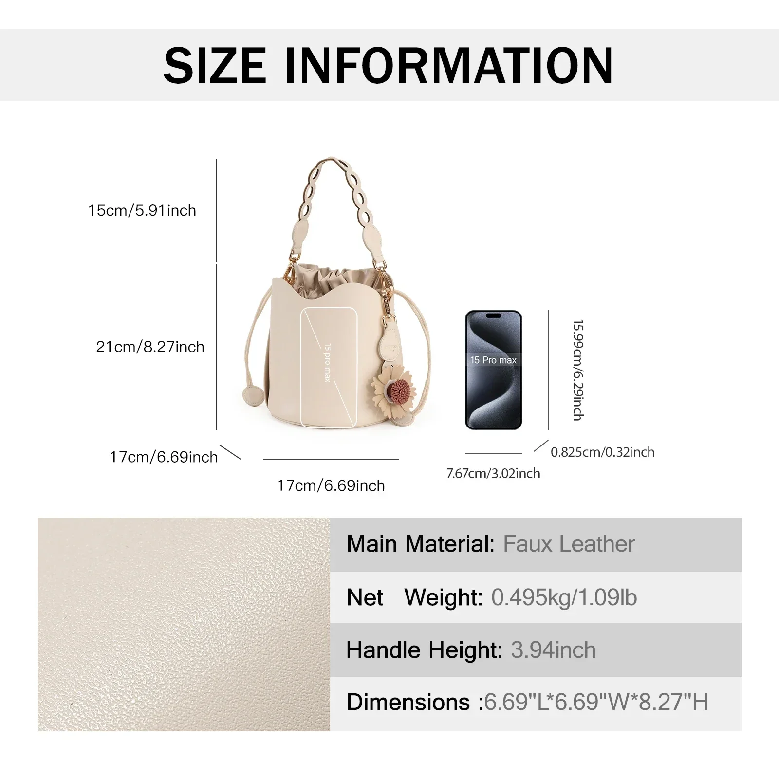 TOUTOU Genuine Leather Luxury Handbag Original Design Bucket Bag Cute Pendant Decoration Shoulder Bag Removable Shoulder Strap