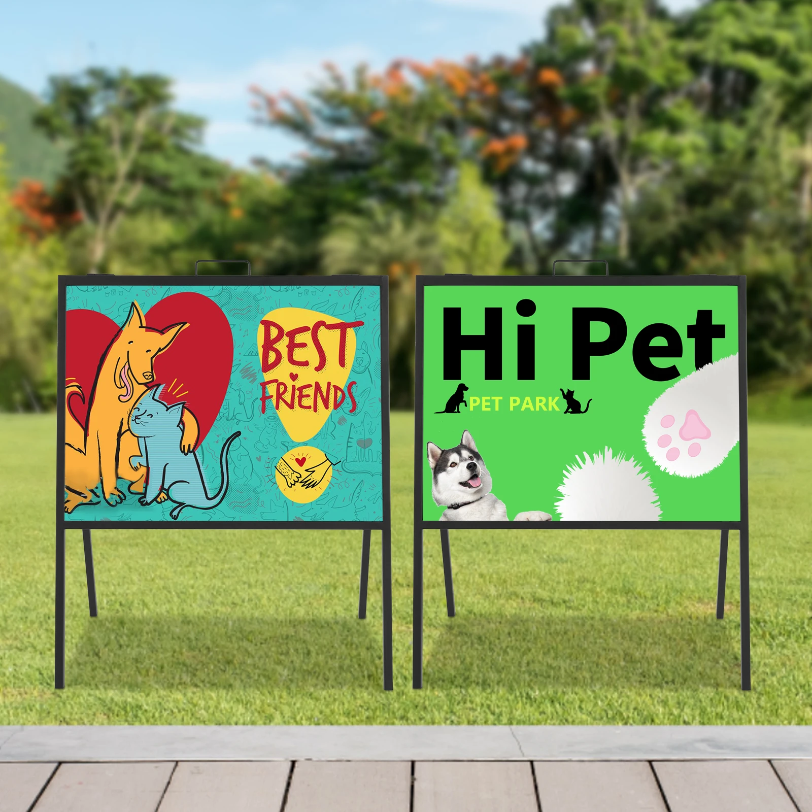 

2PCS 61*45.7cm Folding Sign Holder Black Heavy Duty Sidewalk Sign Holder Steel Sign Stands For Outdoor Placement