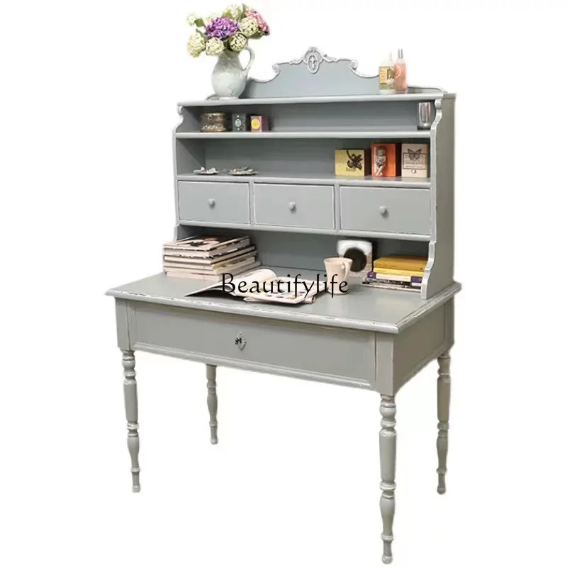 

French retro solid wood dressing light luxury multi-functional storage and dressing table