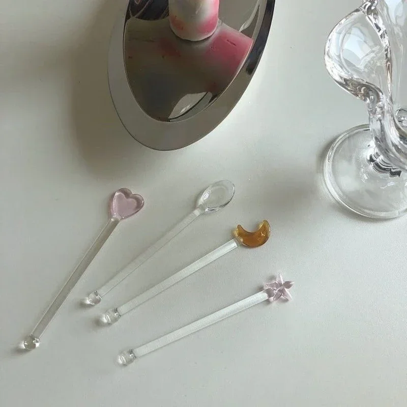 1PC Glass Stirring Rod Clear Mixing Sticks Green Cute Handle Stir Bar Coffee Cocktail Sticks Drink Mixer Muddler for Home Party