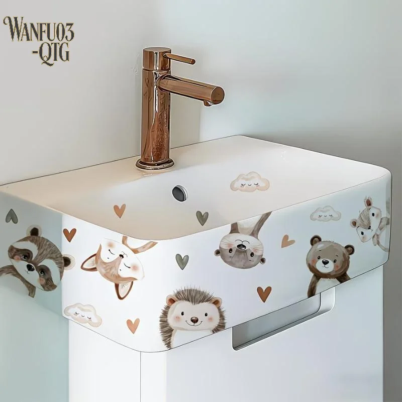 Lucky Koi And Floral Washbasin Sticker Self-Adhesive Waterproof Removable Bathroom Sticker, Wall Bathroom Sink Decal Home Decor