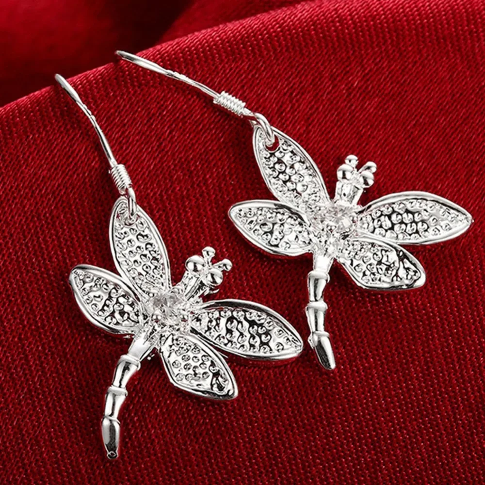 Brand New 925 Sterling Silver Fashion Dragonfly Insect Dangle Earrings for Women Christmas Valentine's Day Jewelry Gift