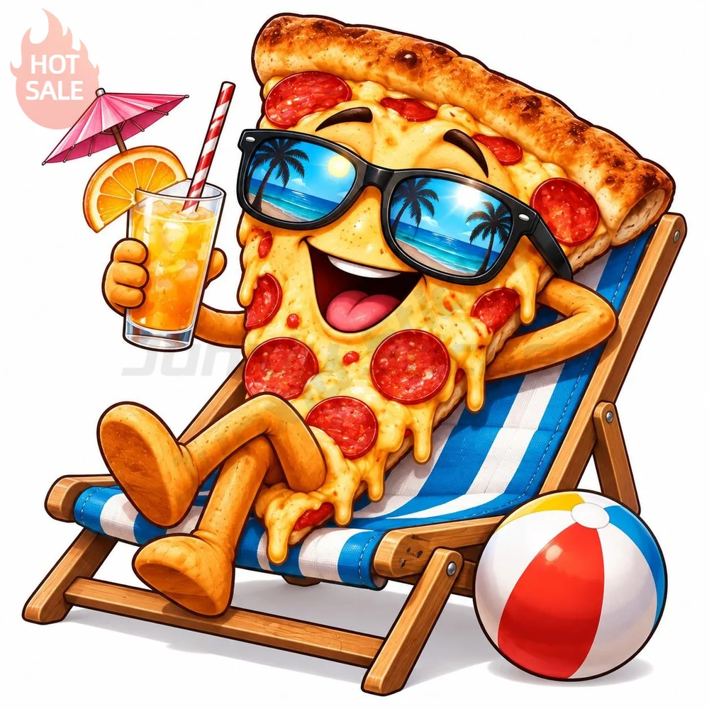 Pizza Sunglasses While Sunbathing Funny Summer Vinyl Sticker For Car Window And Luggage UV Protection Decal Car Accessories