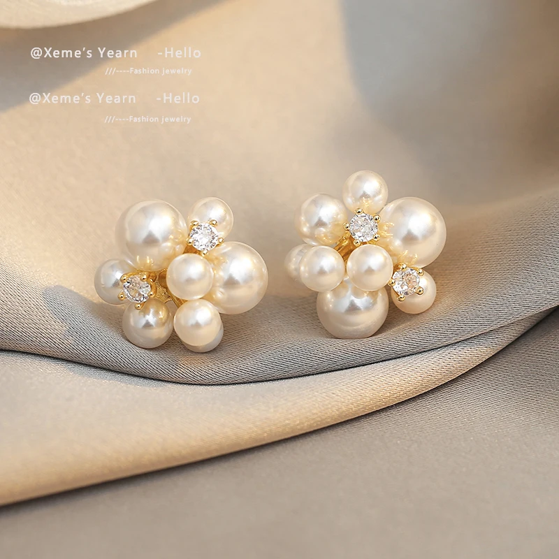 Elegant Romantic Unique Fireworks Pearl Stud Earrings For Woman Korean Fashion Jewelry Party Girl's Lady Temperament Accessories