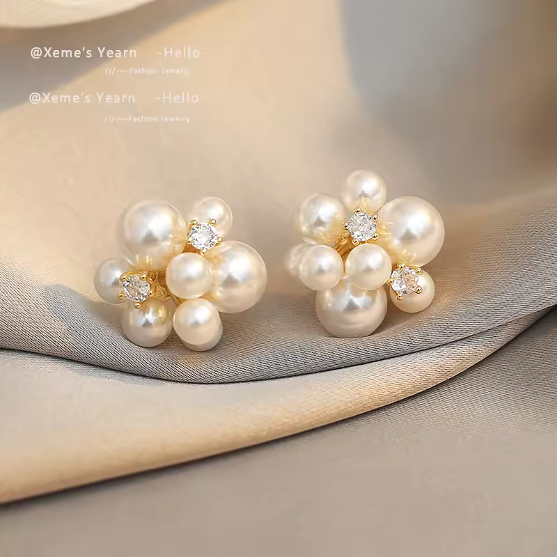 Elegant Romantic Unique Flower Pearl Stud Earrings For Woman Korean Fashion Jewelry Party Girl's Lady Temperament Accessories
