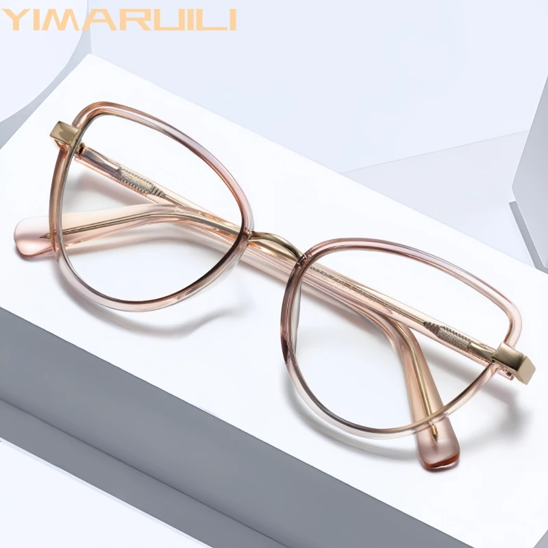 

YIMARUILI Fashion Retro Women's Cat Eye Glasses Ultralight Trendy TR90 Spring Design Optical Prescription Eyeglasses Frame 97740