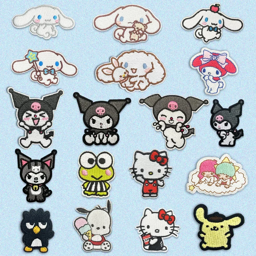 Autocollants de gril de broderie auto-adhésifs, décoration de revêtement de livre bricolage, Kawaii, Sanurgente, Kuromi, My Melody, Cinnamoroll