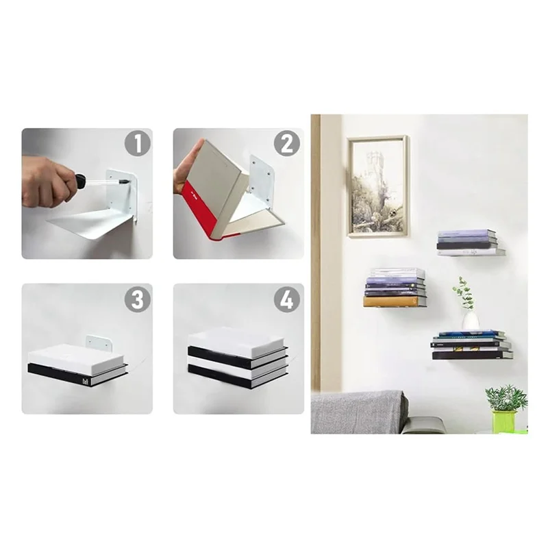 

Bookcase For Room,Bedroom Invisibility Floating Bookshelf-Wall Mount Metal Shelves Small Bookshelf Design 4Pcs