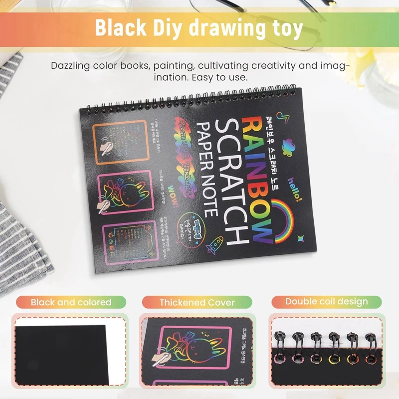 19X26cm Large Magic Color Rainbow Scratch Paper Note Book Black Diy Drawing Toys Scraping Painting Kid Doodle