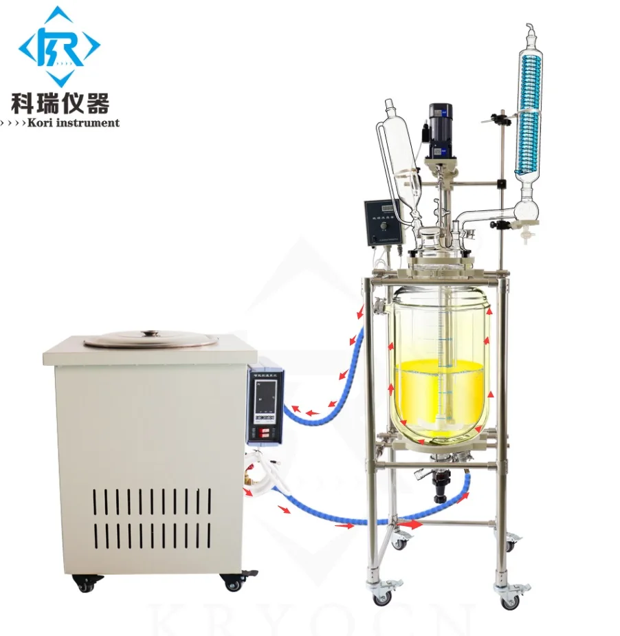 Double Layer Glass Reactor 10L Jacketed Glass reactor with High Borosilicate Glass 3.3