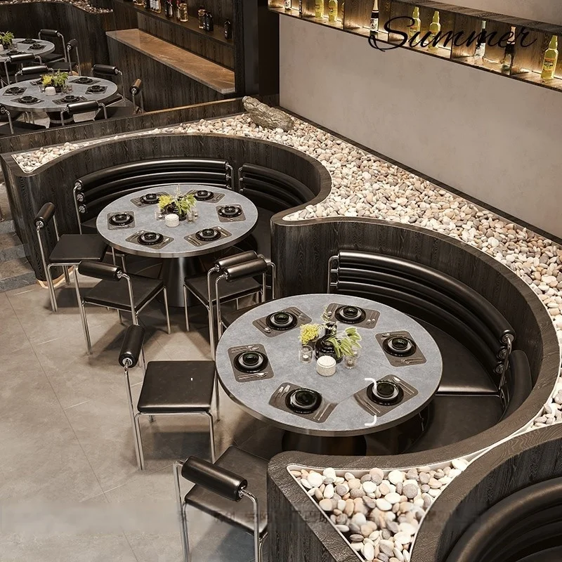 @#Factory Wholesale U Shaped Sofa Half Round Arc Booth Stainless Steel Restaurant Table and Chair