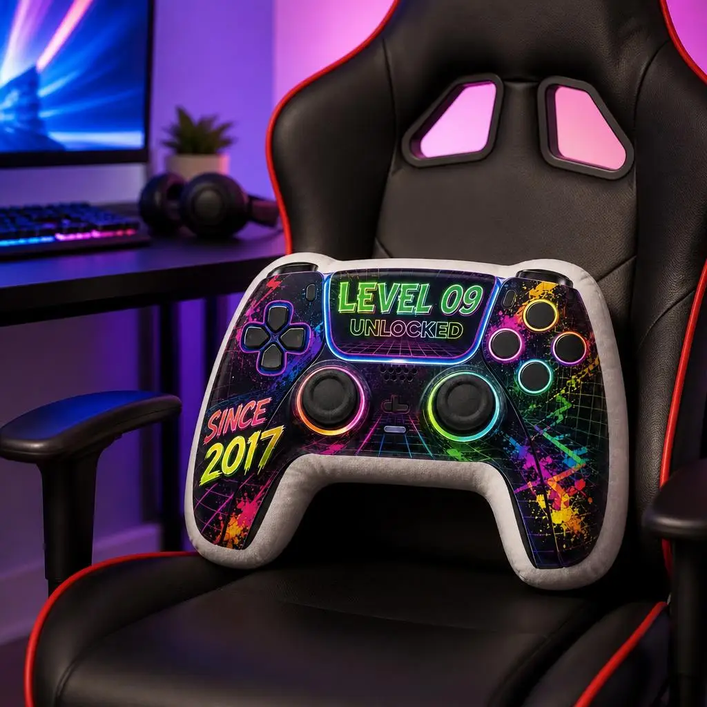 Level 09 Unlocked Since 2017 Birthday Gamer Plush Pillow Cushion Irregular Stuffed Throw Pillow Home Decor Gift Sofa Bed