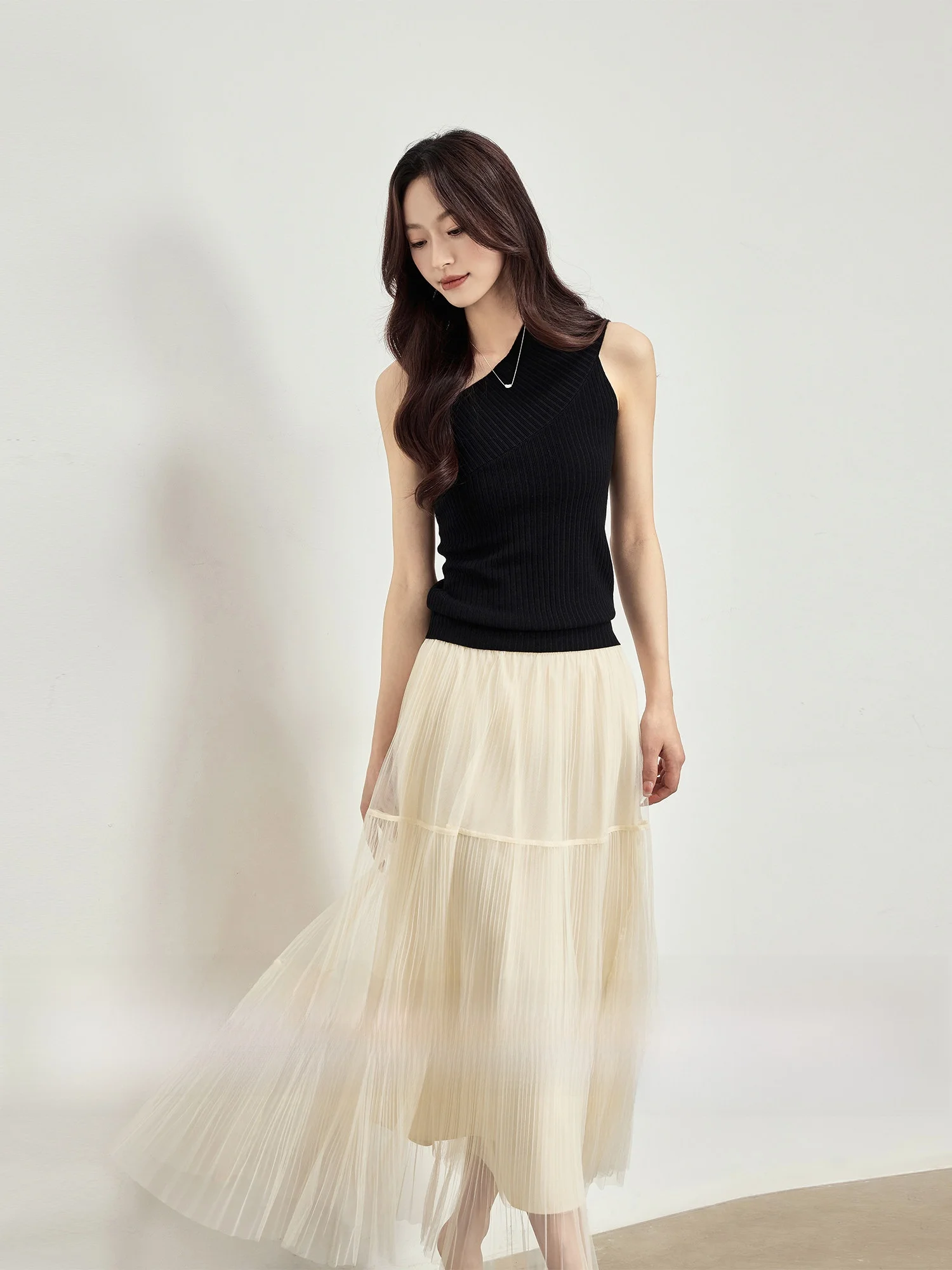 

Ele High Waist A-Line Midi Skirt for Women Comfortable Long Soft Polyester Fabric Gentlewomen's Spring Summer Skirts