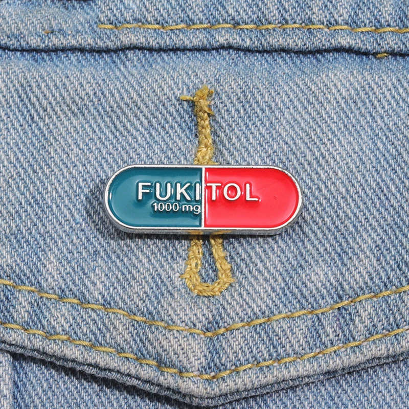 Pines insignias de solapa con texto ovalado, joyería de regalo para amigos, broche de esmalte de sarcasmo divertido, FUKITOL personalizado