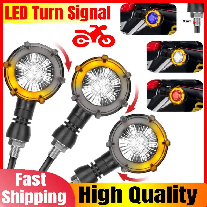 Motorcycle Turn Signal LED Lights Sequential Flowing Flash Indicator Lamp 12V 10mm Retro Dual-color Rotate LED Turn Signal Light