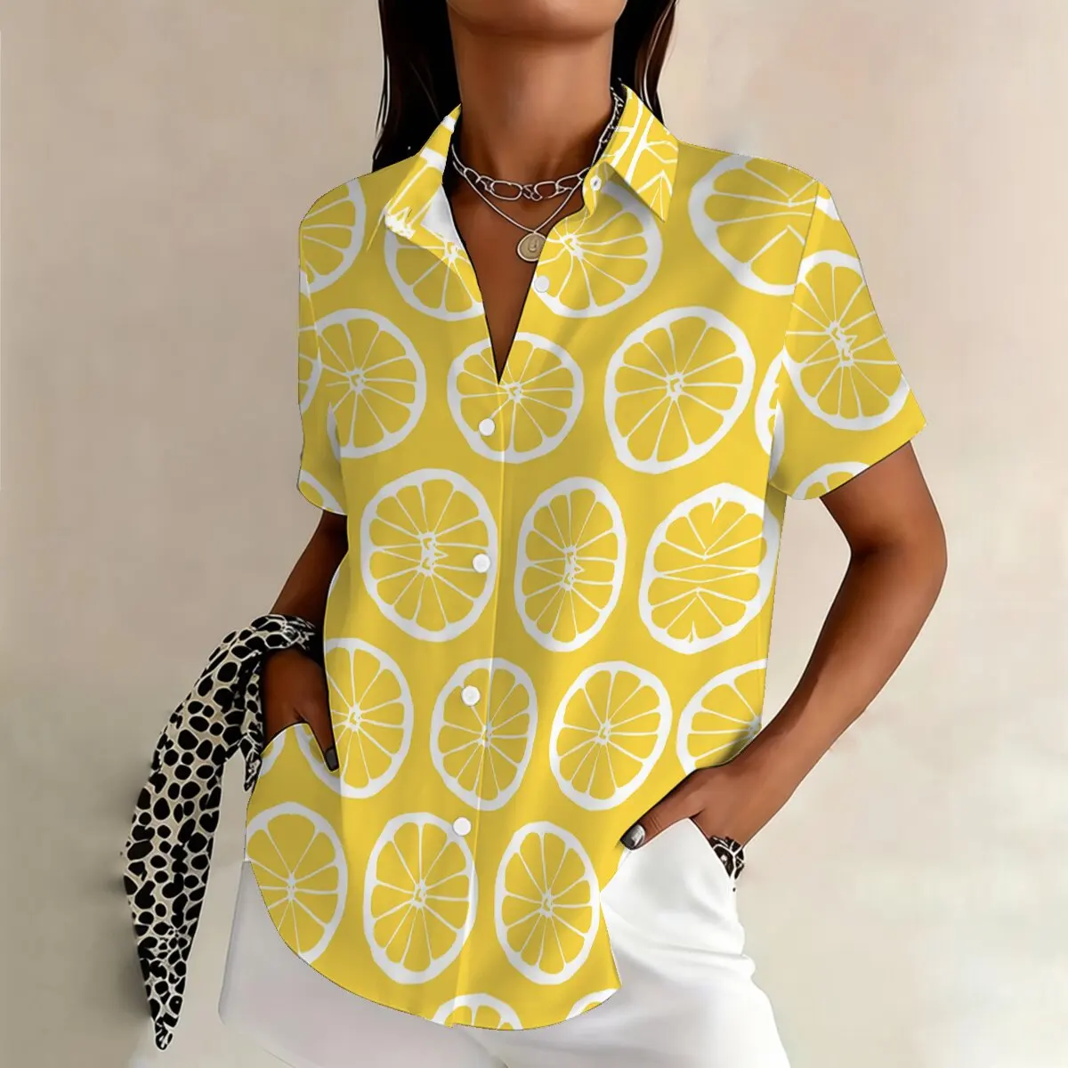 

Summer women's plus-size short-sleeve shirt, fresh and fun lemon pattern, casual and lazy with unique design casual wear