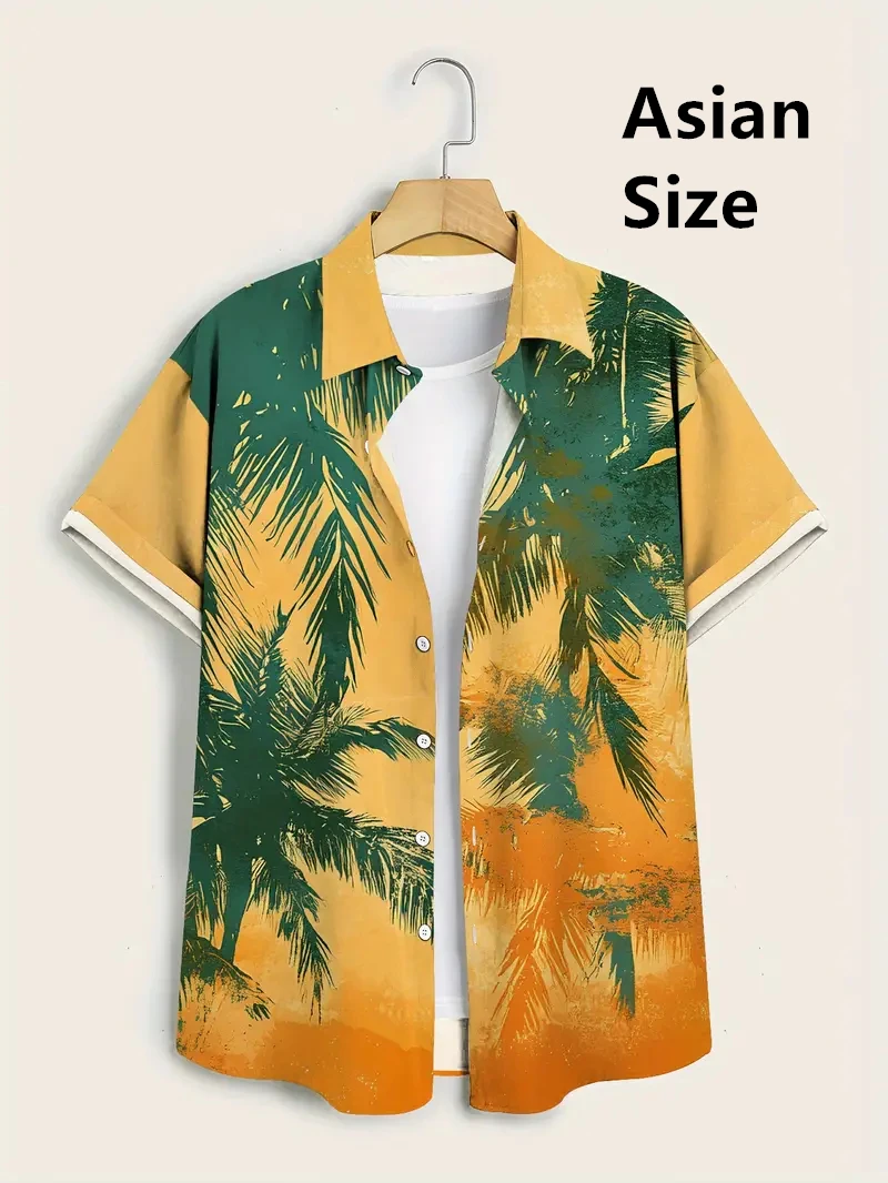 Hawaiian Botanical Flower Print Men's And Women's Short Sleeve Lapel Seaside Button-Down Man Shirts Top Casual Fashionable Shirt
