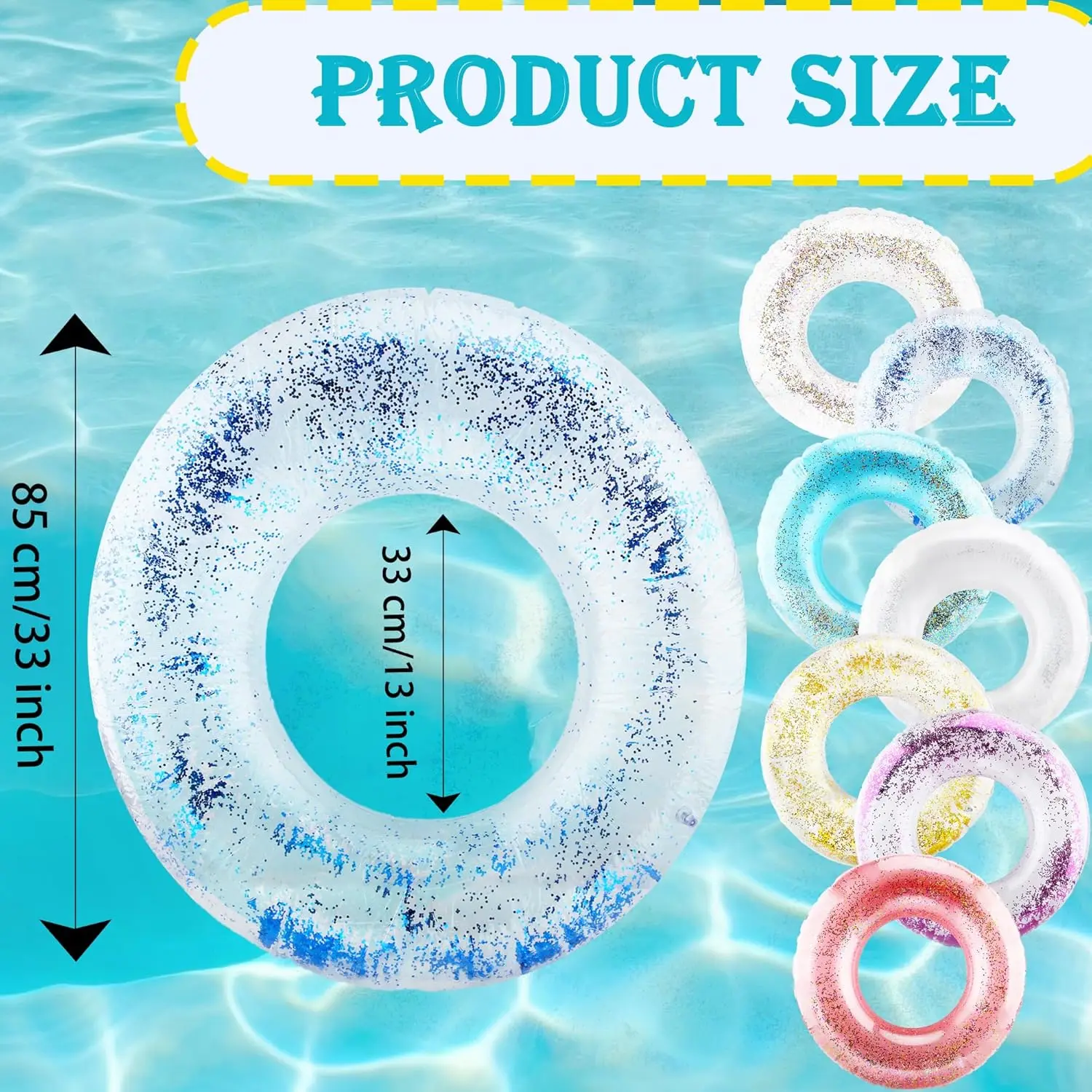 8 Pack Inflatable Glitter Pool Float Colorful Transparent Confetti Premium Swim Ring Pool Floats Inflatable Pool Swim Tubes for