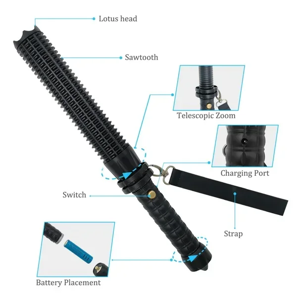 USB Rechargeable LED Flashlight Retractable Torch 3 Mode Zoomable Security Light Outdoor Flashlight Set view 4