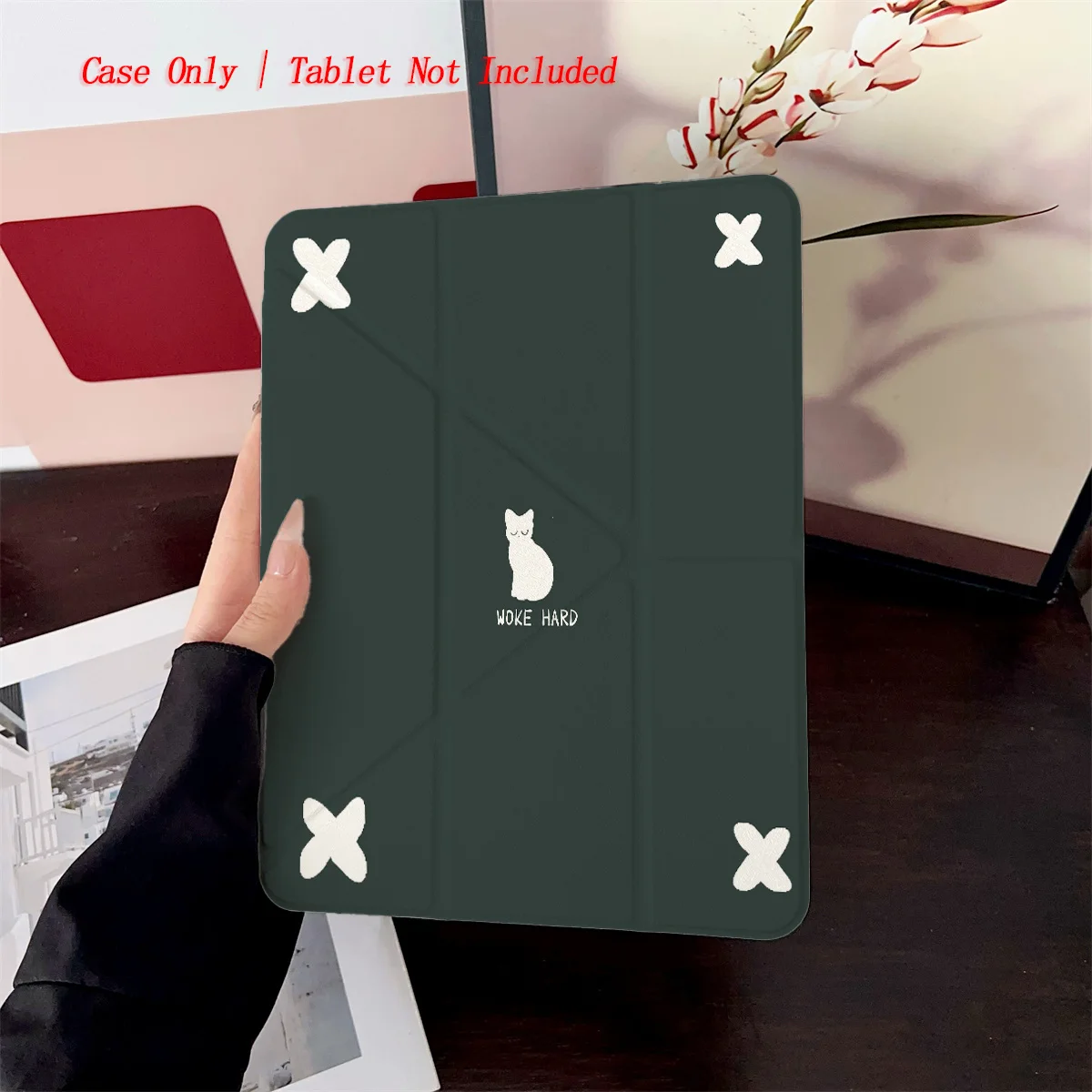 Elegant Y-Fold Acrylic Dark Green & White Kittens iPad Case For Apple iPad Pro 11/12.9 Air 3/4/5 Mini 5/6 8th-10th Gen Cover