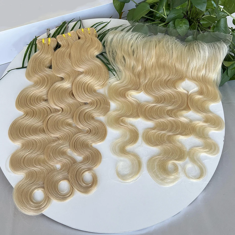 Body Wave #613 Blonde Color Human Hair Weave Bundles With 4x4 Closure 13x4 HD Lace Frontal Unprocessed Raw Vietnamese Extensions