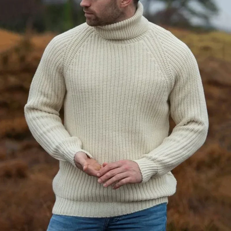 

New American-style Men's Autumn and Winter Fashion High-neck Sweater, Korean-style Simple and Loose Long-sleeved Knitted Sweater