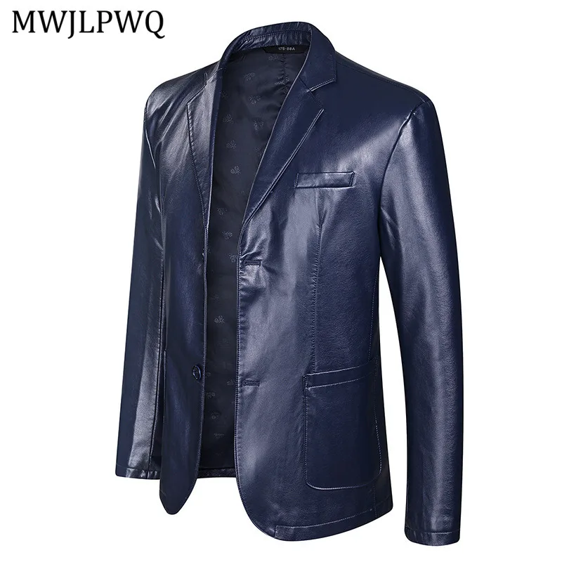 

MWJLPWQ 2025 Spring Autumn Lapel Men's Plus Size Leather Coat Single Breasted Loose Casual Suit Jacket For Men 11338