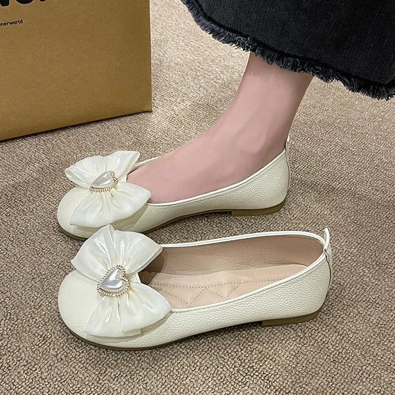 Shoes for Women 2023 Fashion Slip on Autumn Women's Flats Shallow Loafers Solft Love Bow Leather Shoes Ladies Light Flat Shoes