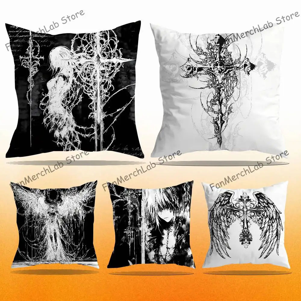 Gothic Cyber Sigil Cross Eyes Printed Pillow Cover Cushion Case Simple Sofa Pillow Case No Pillow Core