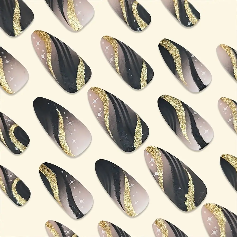 24/30 pièces épices paillettes faux ongles encre peinture doré français presse sur les ongles amour avec gelée autocollants ongles conseils pour femmes fille