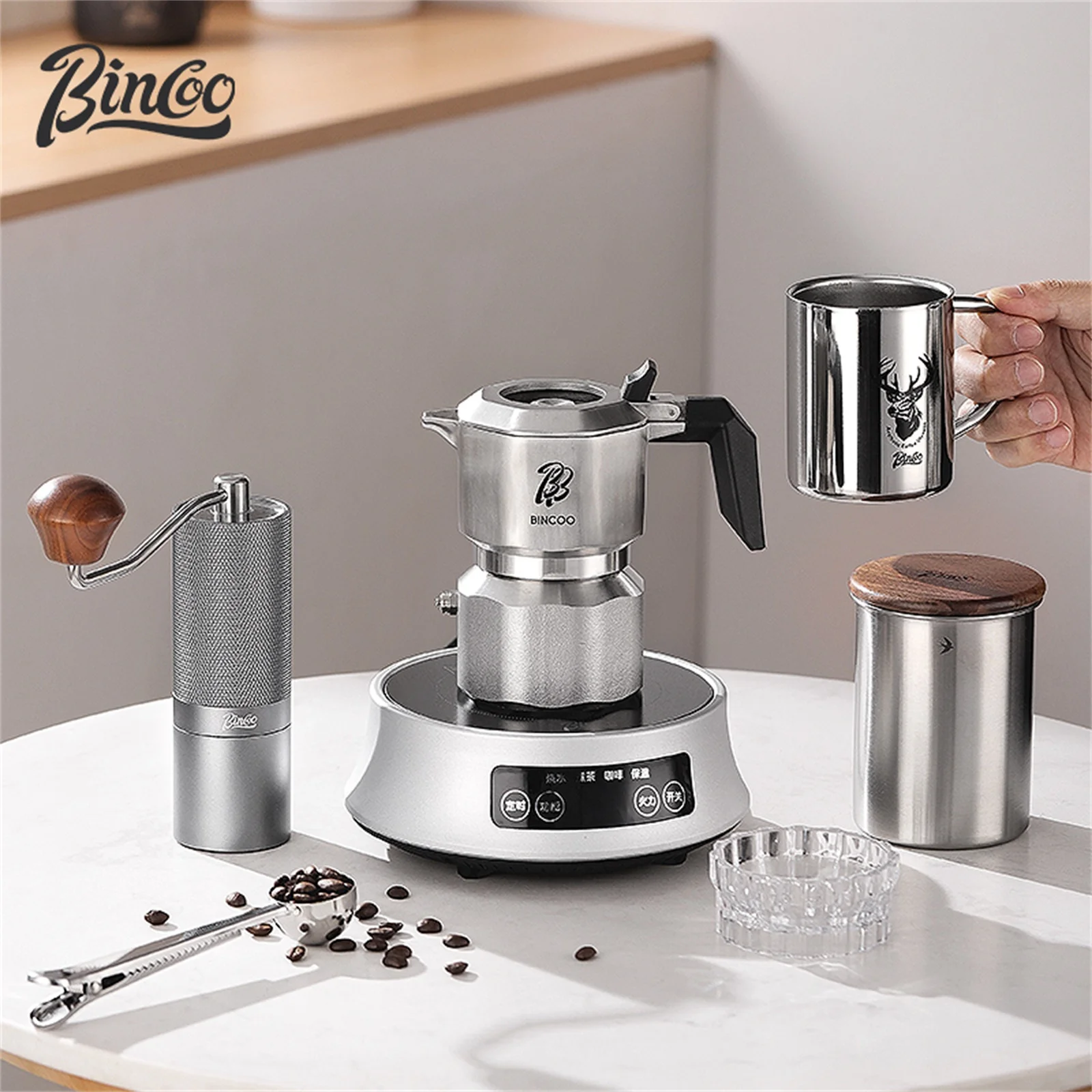 

Bincoo Three valve Moka Pot 316 Stainless Steel Body Coffee Mocha Pot Household Italian Espresso Coffee Pot Barista Accessories