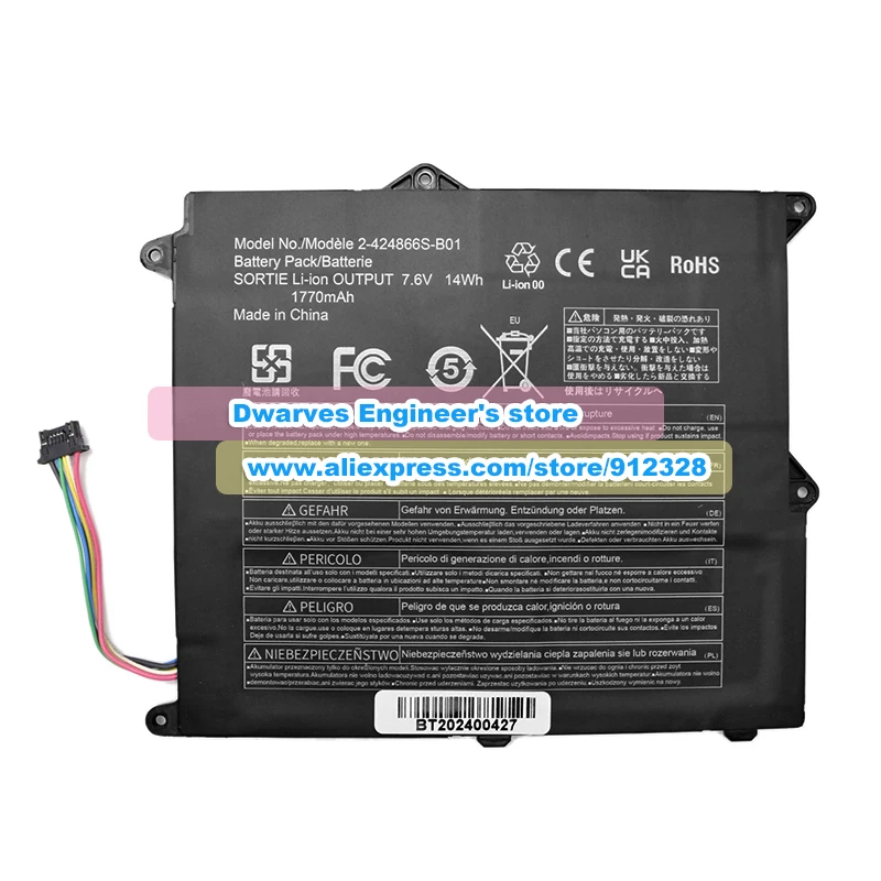 Imagem -02 - Bateria Li-ion Recarregável para Panasonic Substituição para Cf-xz6 Series Laptop 1770mah 14wh Novo 2424866s-b01 7.6v