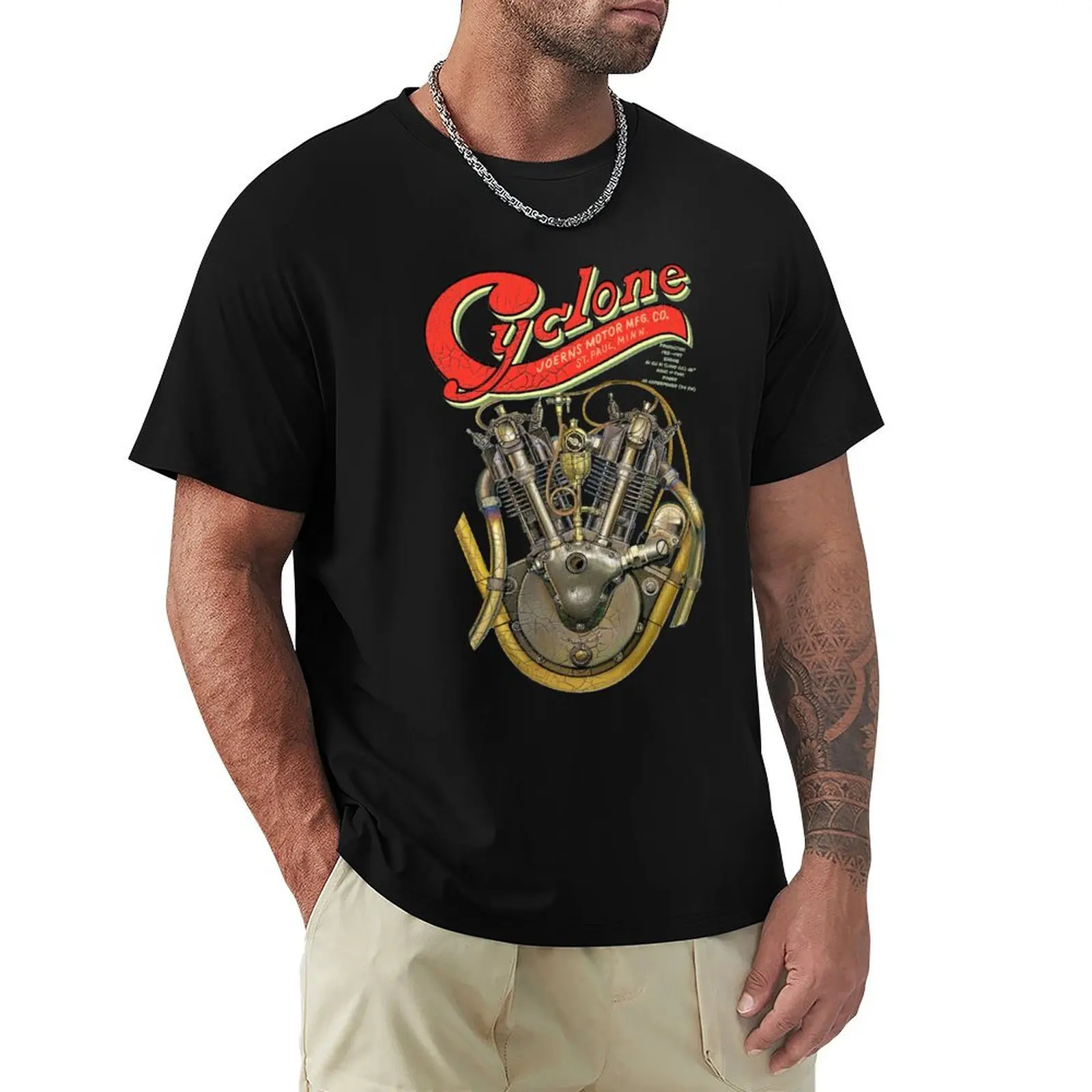 Vintage Cyclone Motorcycle Engine The Strand by MotorManiac T-Shirt Daily Wear Plain Short Sleeve Shirt