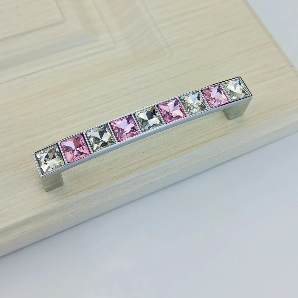Super Shiny Real Crystal Glass Knob Diamond Pink Handle For Furniture Door Drawer Knob Wardrobe Kitchen Cabinets Cupboard Pulls