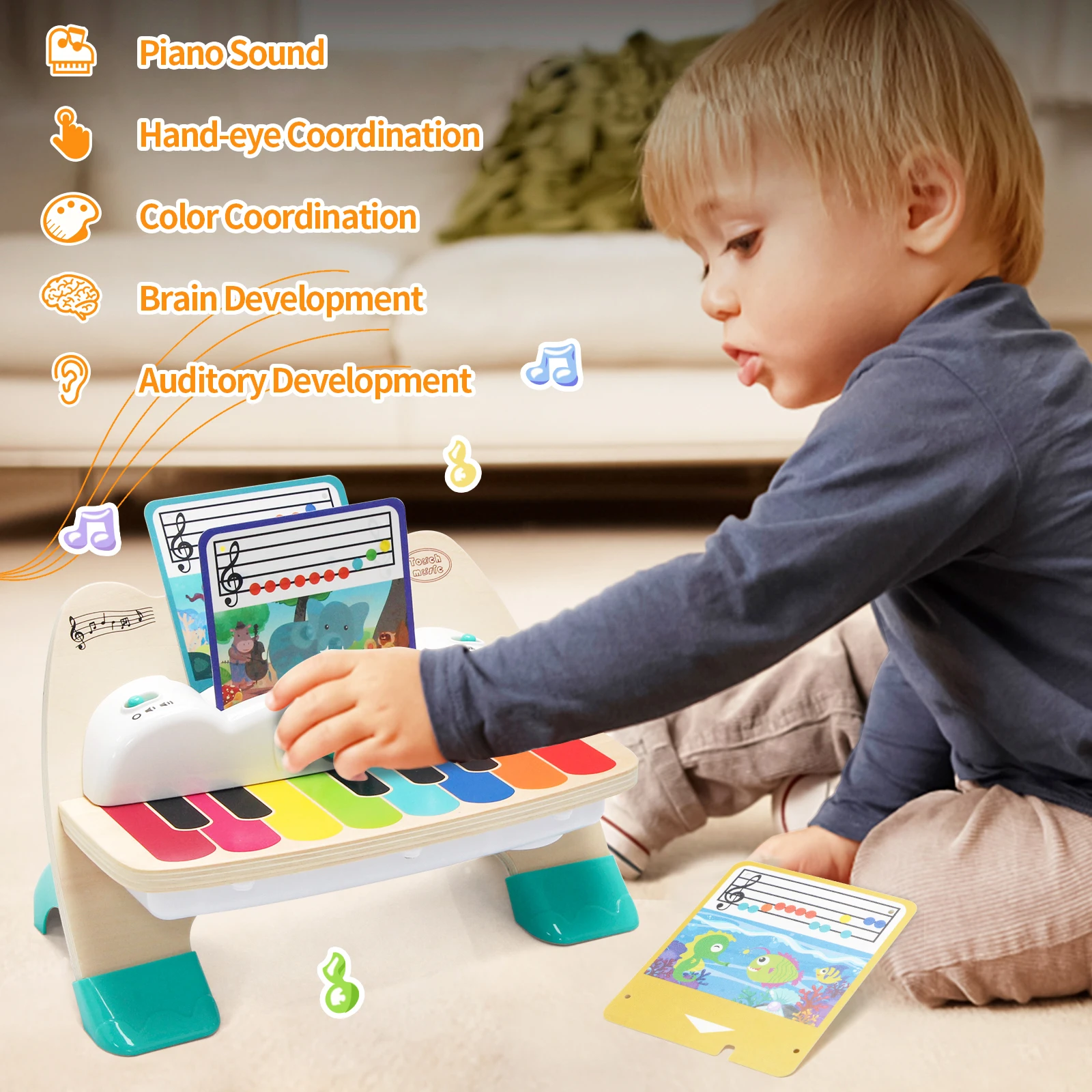 Wooden Touch Play Piano with Light & Music insert socre Music Score early learning Educational Toys Baby Gifts Instrument Toy