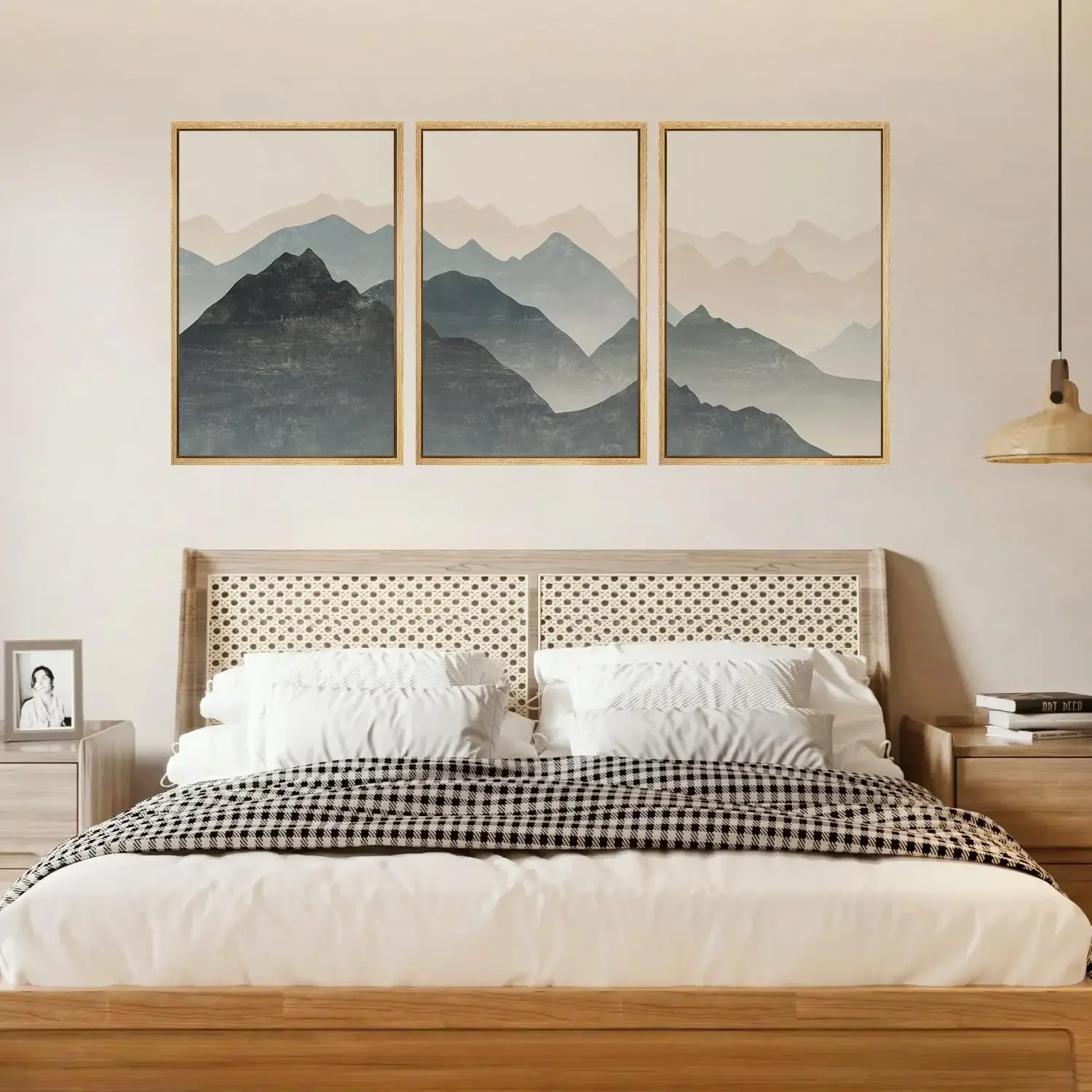 Large-sized frameless 3pcs  /Set Abstract Blue Mountain Landscape Wall Art, Modern Bedroom Living Room Wall Decoration Poster