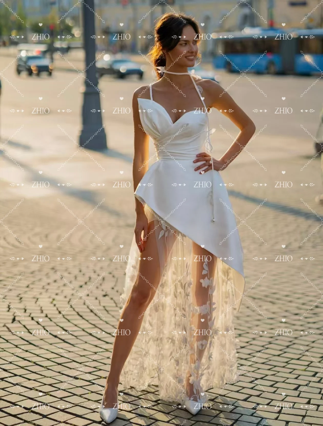 ZHIO современное свадебное платье без бретелек плиссированное атласное платье с кружевом трапециевидной формы свадебное вечернее платье по индивидуальному заказу Robe De Mariée