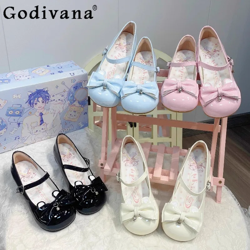 

Low Heel Bowknot Round Toe Shoes Women's Middle Heel Daily Student Style Shoes Female Spring Summer Lolita Versatile Shoes