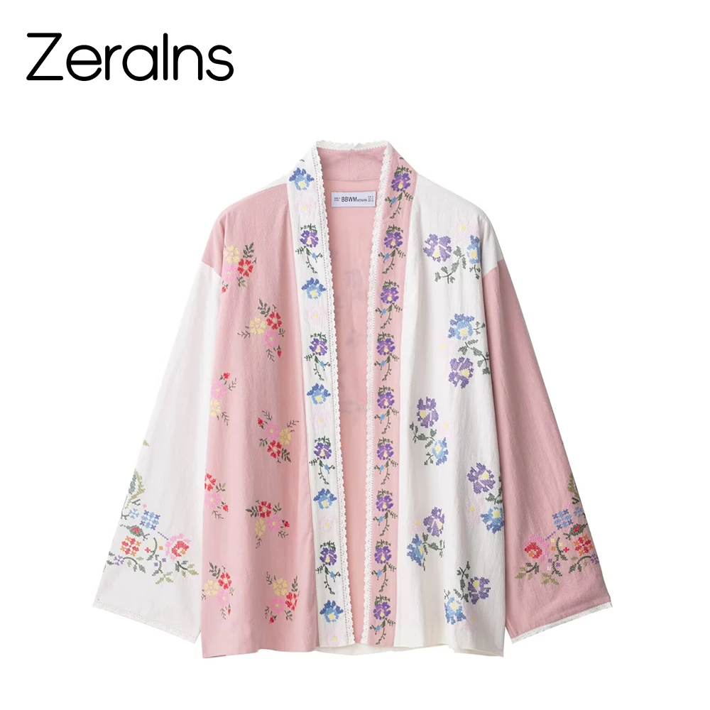 

ZERAINS Autumn new women's clothing fashion temperament ancient and sweet style cotton flower embroidery long shirt