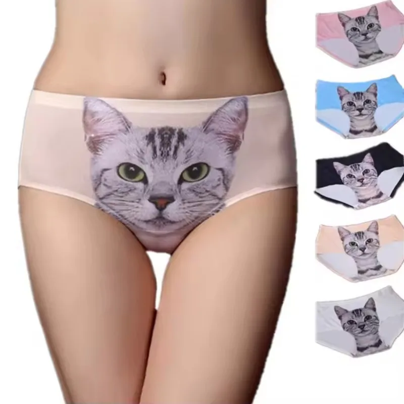 

Cute 3D Cat Print Panties Women's Underwear Cartoon Animal Kawaii Underpants Breathable Sweet Seamless Girl Sexy Briefs Lingerie