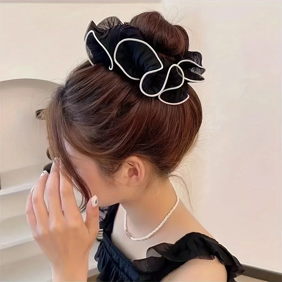 1/4 sztuk nowe koreańskie Retro składane szyfonowe Oversize Scrunchies kobiety słodki temperament moda przesadna opaska do włosów akcesoria do włosów