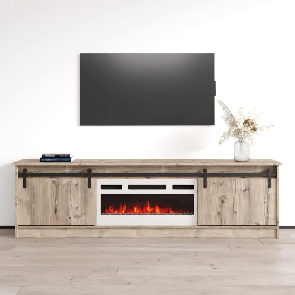 Modern Electric Fireplace TV Stand Storage Cabinet Engineered Wood 70.9