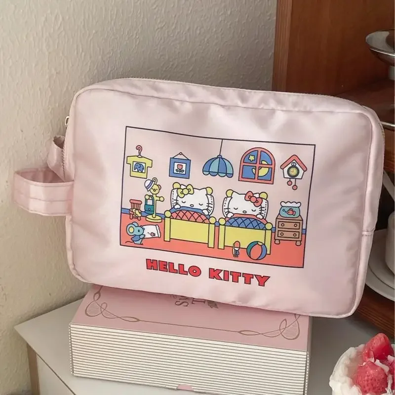 حقيبة مستحضرات التجميل هالو كيتي لطيف الكرتون الطباعة حقيبة التخزين حقائب السفر المحمولة للمرأة حقيبة غسيل Kawaii الكرتون