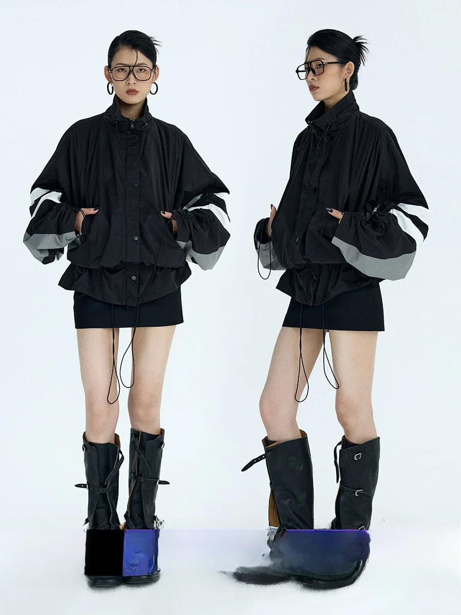 

Женская ветровка свободного кроя Ourhour с завязками на талии, воротником Color Blo, из смесового хлопка, с длинными рукавами, на молнии