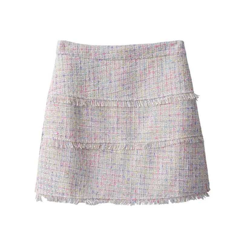 

Women's tweed tassel A-line half skirt 2024 new small fragrant style versatile high waisted short skirt