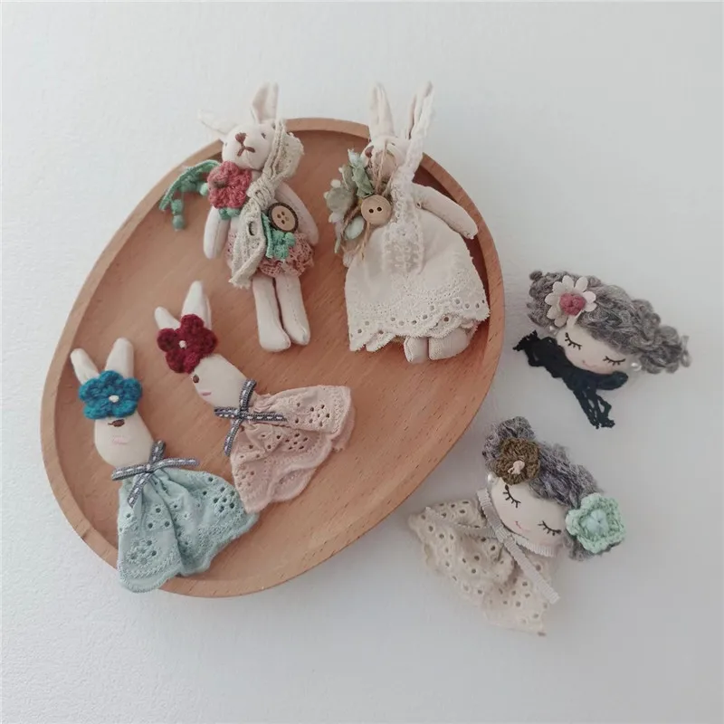Cotton Linen Fabric Cartoon Forest Style Cute Rabbit in Dress Brooch Handmade Premium Pin for Women Bag Clothing Accessory Daily