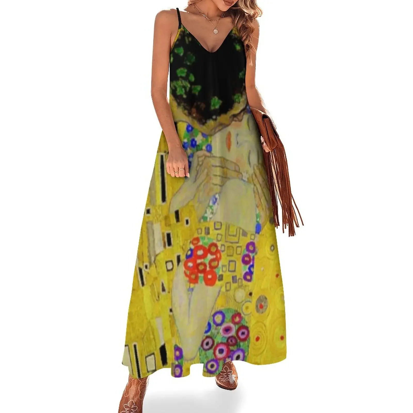 

The Kiss by Gustav Klimt Liebespaar - The Lovers Sleeveless Dress Dresses for wedding party long dress women summer Dress