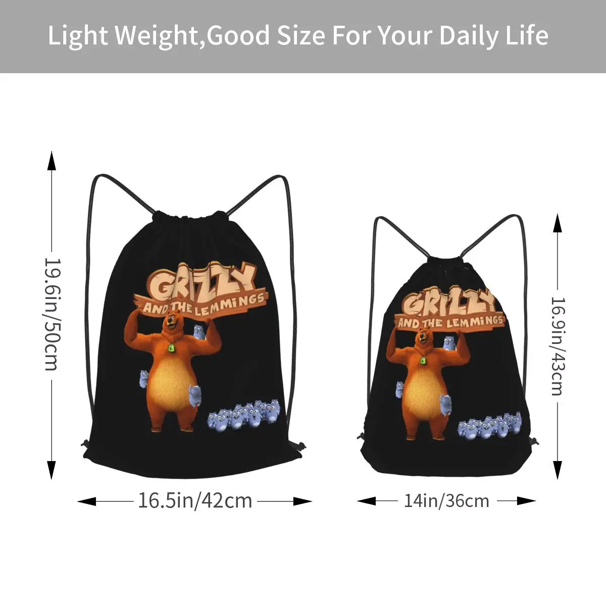 Grizzy And The Lemmings Backpacks Portable Drawstring Bags Sports Bag Book Bags for Travel Students