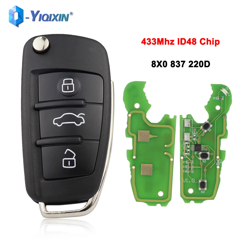 

YIQIXIN Folding 433Mhz 8X0837220D Remote Car Key For Audi A1 Q3 S1 A3 A4 A6L 2010 2013 2017 ID48 Chip 3 Button Smart Control Fob